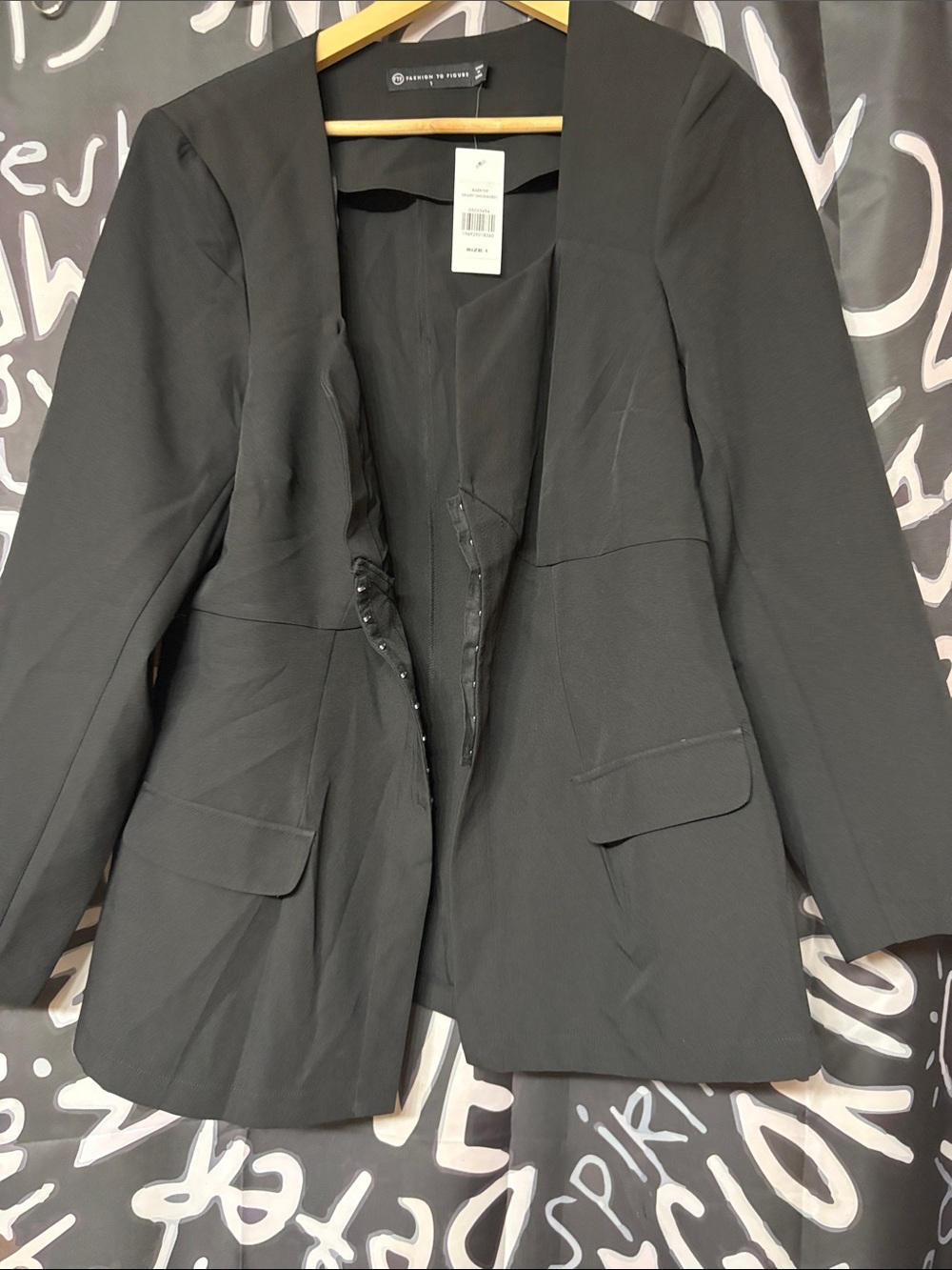 Fashion to Figure Black Open-Front Tailored Blazer